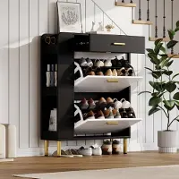 STILVORA Schuhschrank aus MDF/Spanplatte, Weiß-Schwarz, B80 x T24 x H105 cm
