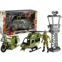 Lean Toys Militärset: Militärhubschrauber, Kampffahrzeug, Kontrollturm, Soldat