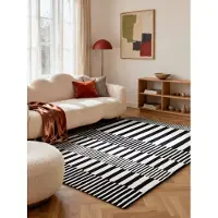 Elle Decoration Wollteppich "Pulse" rechteckig 12 mm Höhe Wolle, Natur, Wohnzimmer, schwarz weiss, Modern, Geometrisch, Streifen