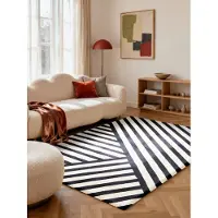 Home Collection Wollteppich "Noir" rechteckig 12 mm Höhe Wolle, Natur, Wohnzimmer, schwarz weiss, Modern, Geometrisch, Streifen