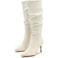 LASCANA Reißverschlussstiefel Langschaft, High-Heel Stiefelette, Slouchy Boots, Stiefel, beige Größe 41