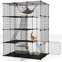 Costway Katzenkäfig 4-stöckig, Katzengehege mit Hängematte, 3 Leitern, 4 Türen, Dachfenster, abnehmbarer Zwinger für Kleintiere im Innen 109,5x74,5x143cm