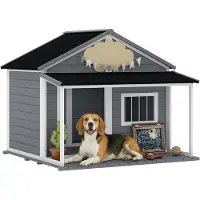 PawHut Hundehütte aus Holz Kleintierhaus Hundehaus mit Terrasse für draußen