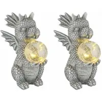 Globo Lighting 2x LED Solarleuchte, Drache mit Glaskugel, grau, H 27,5 cm