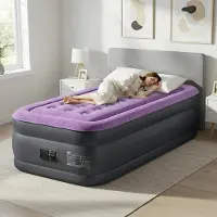 FCH Luftmatratze mit eingebauter Pumpe,190 x 99 x 45CM Blow-up-Matratze mit weicher stromfleischiger Oberseite, Aufblasbarer MattressLila