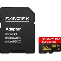 SanDisk Extreme PRO microSD UHS-I, 32 GB, MicroSDHC, UHS-I, 100 MB/s, 90 MB/s, Class 3 (U3)