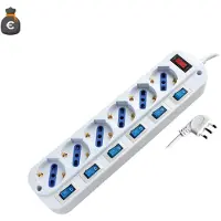 Alcapower 6-fach Steckdosenleiste, Schuko/Bipasso, Einzelschalter, 1,5m Kabel, 3500W, 16A Italien-Stecker 90 Grad.