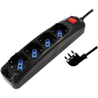 Alcapower Steckdosenleiste, 4 Universal-Steckdosen Schuko Bipasso, 1,5m Kabel, Schalter, 250V 3500W, 16A Stecker 90 Grad, Schwarz