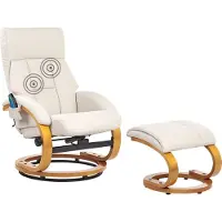 Beliani Massagesessel Hellbeige Kunstleder mit Fußhocker Heizfunktion Timer Liegeoption Büro Arbeitszimmer Fernsehsessel Polstersessel