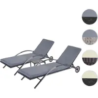 Mendler 2er-Set Sonnenliege HWC-E27, Relaxliege Gartenliege, Poly-Rattan schwarz Kissen dunkelgrau