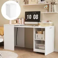 Merax 2-in-1 Schreibtisch auf Rollen, Multifunktionaler Klapptisch, Schreibtisch, Schrank, mit Offenen Regalen, Computertisch, Bürotisch, Weiß