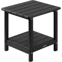 Vevor Beistelltisch Kunststoff, 45x38x44 cm, Gartentisch aus HDPE, Balkontisch mit 2 Ablagen, Nachttisch, Couchtisch, Dekotisch, geeignet für Terrasse, Pool, Strand, Veranda, Garten, Schwarz