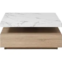 Vente-unique Couchtisch drehbar - 1 Schublade - MDF - Marmor-Optik Weiß & Holzfarben - KYRIA
