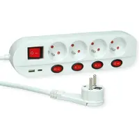 Roline 4-fach Steckdosenleiste mit Schalter, UTE Version, USB-Charger A+C, 1,5 m