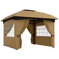 Welikera 3,4 x 3,4 m Gartenpavillon, Bierzelt mit Lüftungsdach, Bogenfenstern, Stahlgestell, Beige