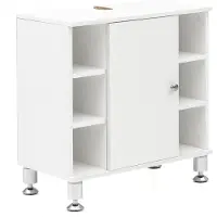 Wohnling Waschbeckenunterschrank 60 x 64 x 32 cm Weiß Badschrank mit Tür Holz Unterschrank Waschbecken Badezimmer Waschtischunterschrank mit Fächern