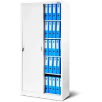 Jan Nowak Aktenschrank abschließbar KUBA Schiebetüren, 5 Ebenen | Büroschrank aus Stahl Metallschrank Werkstatt Werkzeugschrank, 185x90x40cm Weiß