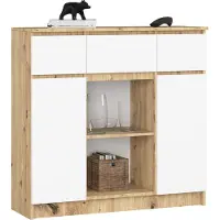 Akord Kommode 2 Türen 3 Schubladen 1 Kleine Tür Eiche Handgefertigt/Weiß 101X35X98 Cm