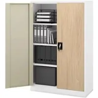 Jan Nowak Aktenschrank Abschließbar KEVIN mit Flügeltüren 140 x 90 x 40 cm Weiß-Sonoma Eiche