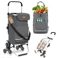 Sekey 3-in-1 Faltbarer Einkaufstrolley Treppensteiger mit Kühlfach und Spanngurt Grau