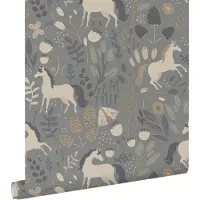 ESTAhome Tapete Einhörner Graublau 50 x 900 cm 139874