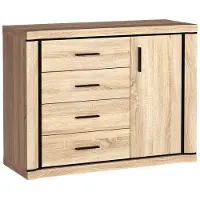 Masseno Kommode MALAGA 117 cm Sideboard mit 4 Schubladen und 1 Türen für Wohnzimmer Schlafzimmer Modern 117x45x91 cm Sonoma Eiche