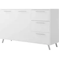 Masseno Kommode ELISE 140 cm Sideboard mit 3 Schubladen und 2 Türen für Wohnzimmer Schlafzimmer Modern 140x41x86 cm Weiß