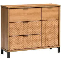 Masseno Kommode CARINI 117,5 cm Sideboard mit 3 Schubladen und 1 Türen für Wohnzimmer Schlafzimmer Modern 117,5x40,6x90 cm Eichefarben
