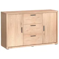 Masseno Kommode BRESSO 139 cm Sideboard mit 3 Schubladen und 2 Türen für Wohnzimmer Schlafzimmer Modern 139x40,5x86 cm Eichefarben