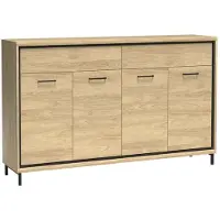 Masseno Kommode SYNDRA 177,2 cm Sideboard mit Schubladen und 4 Türen für Wohnzimmer Schlafzimmer Modern 177,2x41x101 cm Eichefarben