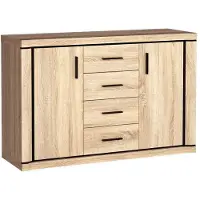 Masseno Kommode MALAGA 137 cm Sideboard mit 4 Schubladen und 2 Türen für Wohnzimmer Schlafzimmer Modern 137x45x91 cm Sonoma Eiche