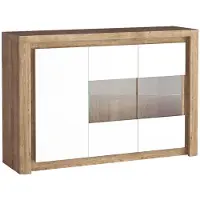Masseno Kommode VARUS 144 cm Sideboard mit Schubladen und 3 Türen für Wohnzimmer Schlafzimmer Modern 144x40,5x97,5 cm Eichefarben / Weiß