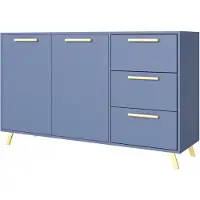 Masseno Kommode ELISE 140 cm Sideboard mit 3 Schubladen und 2 Türen für Wohnzimmer Schlafzimmer Modern 140x41x86 cm Blau