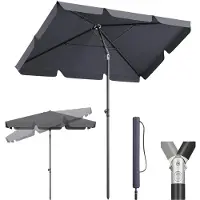 Sekey Sonnenschirm Balkon Rechteckig 210×140 cm Balkonschirm mit Tragetasche Neigungswinkel & Höhe verstellbar Sonnenschutz UPF 50+, Grau