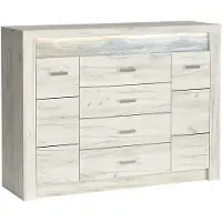 Masseno Kommode ZERI 137 cm Sideboard mit 4 Schubladen und 2 Türen für Wohnzimmer Schlafzimmer Modern 137x42x103,5 cm Eiche Bianco