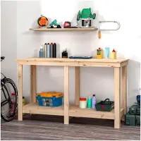Markenlos Werkbank 140x50x80 cm aus massivem Kiefernholz