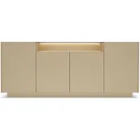 Masseno Kommode PORTA 203 cm Sideboard mit Schubladen und 4 Türen für Wohnzimmer Schlafzimmer Modern 203x39,5x83 cm Beige / Eichefarben