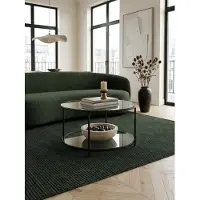 KADIMA DESIGN Couchtisch 80x80x45 cm Glas / Metall Wohnzimmertisch Rund Modern, Sofatisch mit Stauraum, Loungetisch mit Ablagefach, Kaffeetisch Beistelltisch