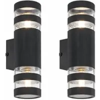 Globo Lighting 2x Wandleuchte, schwarz, Glas klar, Up Down, H 22 cm