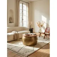 KADIMA DESIGN Couchtisch Mango Massivholz Metall 60x60x40 cm Gold Rund mit Stauraum, Design Wohnzimmertisch abnehmbare Platte, Loungetisch Sofatisch Wohnzimmer Modern