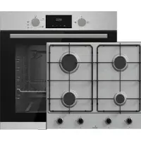 Gasline Einbau Gasherdset Autark mit Einbaubackofen Gasherd Umluft 69 Liter und Gaskochfeld 60cm Edelstahl mit 4 Brennern Erdgas/ Propan