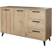 Masseno Kommode FIORA 140 cm Sideboard mit 3 Schubladen und 2 Türen für Wohnzimmer Schlafzimmer Modern 140x41x86 cm Eiche Artisan