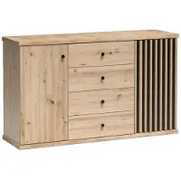 Masseno Kommode ALMERIA 142,1 cm Sideboard mit 4 Schubladen und 1 Türen für Wohnzimmer Schlafzimmer Modern 142,1x40,6x85,4 cm Eiche Artisan