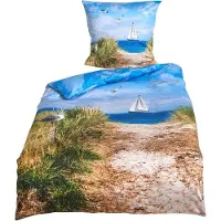 TRAUMSCHLAF Mako-Satin Bettwäsche Segelboot 155x220 cm + 80x80 cm