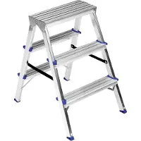 Elkop Doppelstufenleiter aus polierten Aluminium-Schweissrohr-Profilen 2 x 3 Stufen Tritthöhe: 64,9 cm