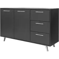 Masseno Kommode ELISE 140 cm Sideboard mit 3 Schubladen und 2 Türen für Wohnzimmer Schlafzimmer Modern 140x41x86 cm Graphitfarben