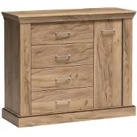 Masseno Kommode DESIO 114 cm Sideboard mit 4 Schubladen und 1 Türen für Wohnzimmer Schlafzimmer Modern 114x42x95,5 cm Eichefarben