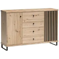 Masseno Kommode ALMERIA 142,1 cm Sideboard mit 4 Schubladen und 1 Türen für Wohnzimmer Schlafzimmer Modern 142,1x40,6x85,4 cm Eiche Artisan