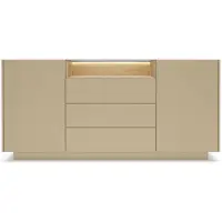 Masseno Kommode PORTA 176,4 cm Sideboard mit 3 Schubladen und 2 Türen für Wohnzimmer Schlafzimmer Modern 176,4x39,5x83 cm Beige / Eichefarben