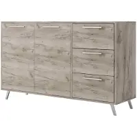Masseno Kommode ELISE 140 cm Sideboard mit 3 Schubladen und 2 Türen für Wohnzimmer Schlafzimmer Modern 140x41x86 cm Eichefarben